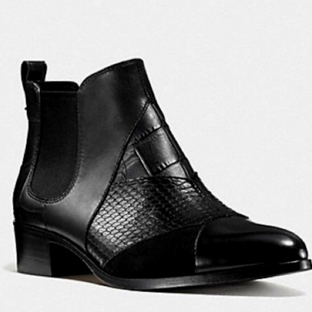 COACH Suffolk Patchwork Calf Boots, Black on Black, New, Authentication Included